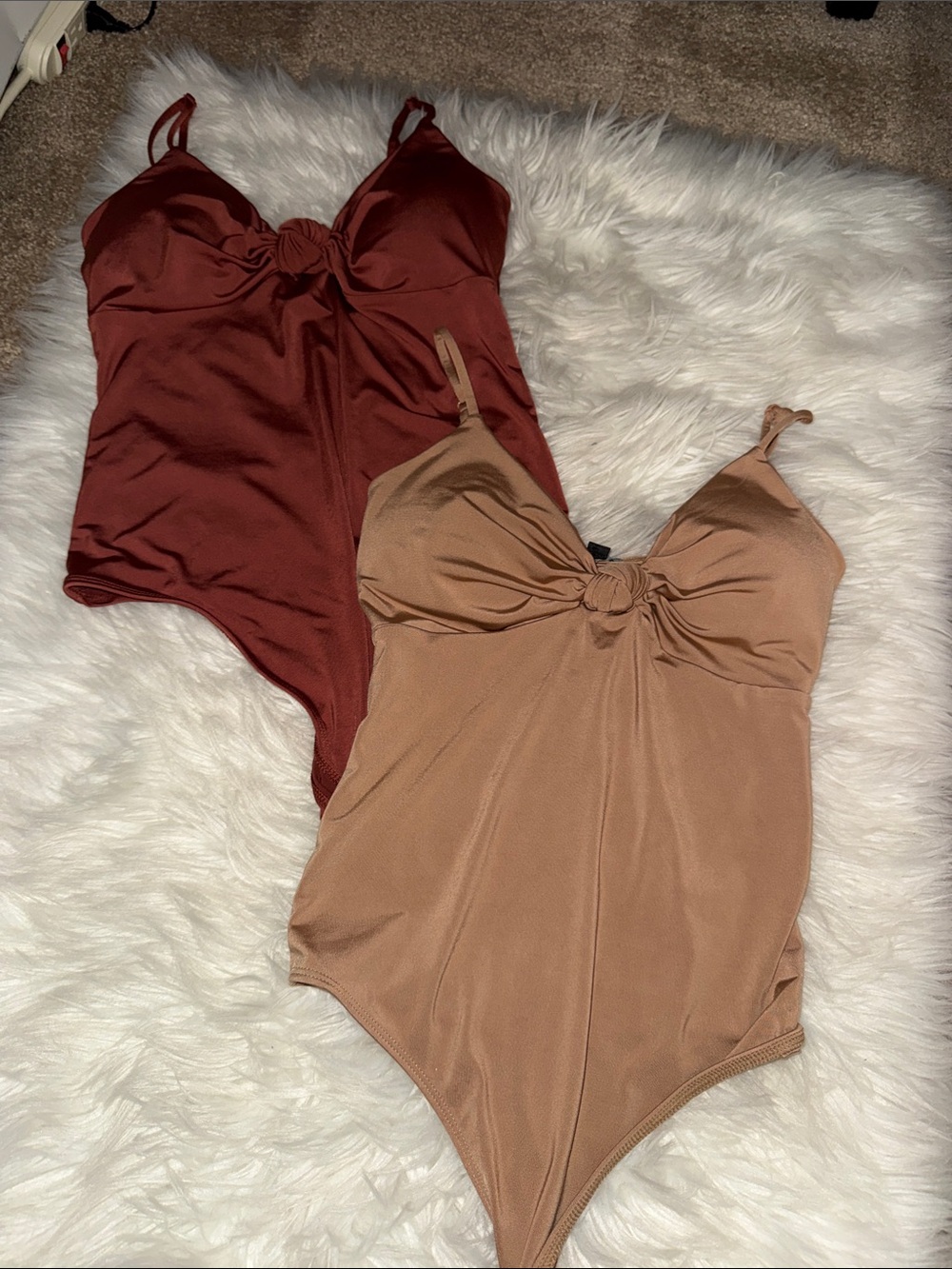 2/$25 Express Never worn Express Knot Front bodysuits in Rust and Beige